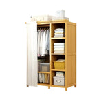 Bamboo Wardrobe Armoire With Curtain Doors and Tiered Storage