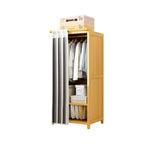 Bamboo Wardrobe Armoire With Curtain Doors and Tiered Storage
