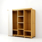 Bamboo Wardrobe Armoire With Curtain Doors and Tiered Storage
