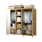 Bamboo Wardrobe Armoire With Curtain Doors and Tiered Storage