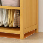 Bamboo Wardrobe Armoire With Curtain Doors and Tiered Storage
