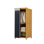 Bamboo Wardrobe Armoire With Curtain Doors and Tiered Storage
