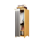 Bamboo Wardrobe Armoire With Curtain Doors and Tiered Storage