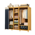 Bamboo Wardrobe Armoire With Curtain Doors and Tiered Storage