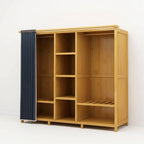 Bamboo Wardrobe Armoire With Curtain Doors and Tiered Storage