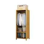 Bamboo Wardrobe Armoire With Curtain Doors and Tiered Storage