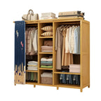 Bamboo Wardrobe Armoire With Curtain Doors and Tiered Storage