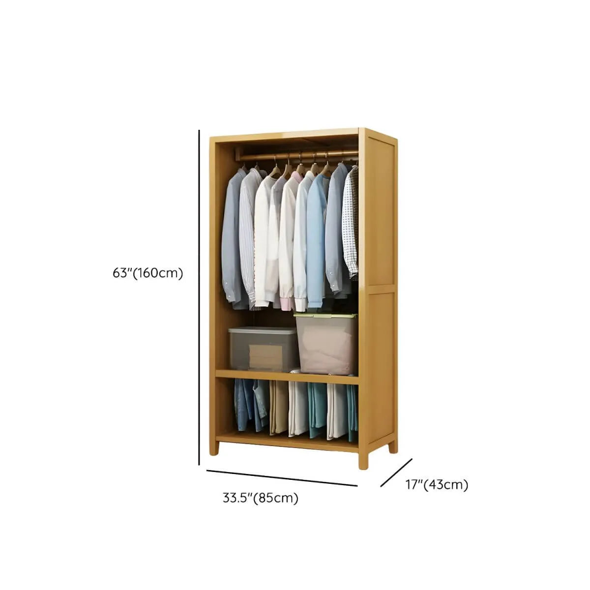 Bamboo Wardrobe Armoire With Curtain Doors and Tiered Storage Dimensions