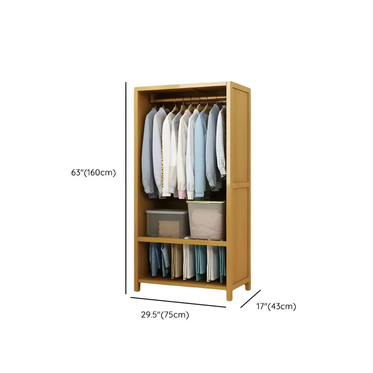 Bamboo Wardrobe Armoire With Curtain Doors and Tiered Storage Dimensions