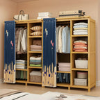 Bamboo Wardrobe Armoire With Curtain Doors and Tiered Storage Main Product Image