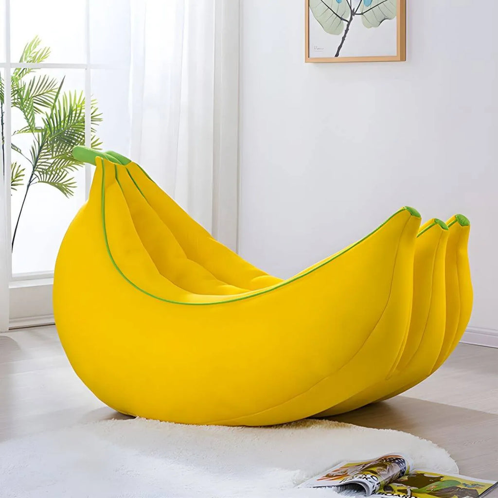 Banana-Shaped Yellow Fabric Bean Bag Lounger with Removable Cover