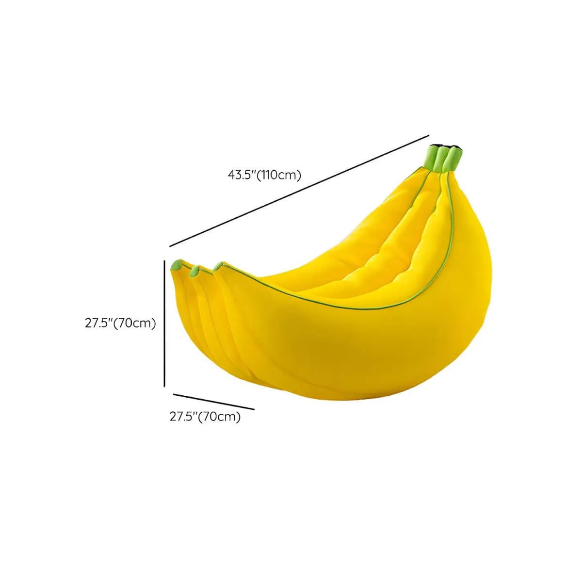 Banana-Shaped Yellow Fabric Bean Bag Lounger with Removable Cover Dimensions