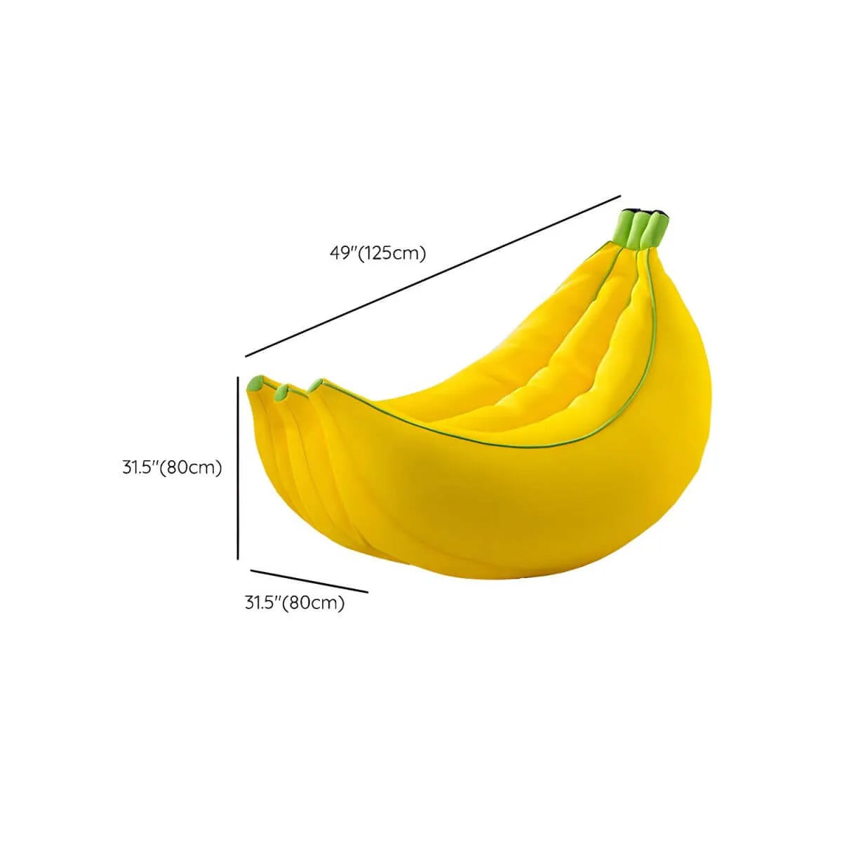 Banana-Shaped Yellow Fabric Bean Bag Lounger with Removable Cover Dimensions
