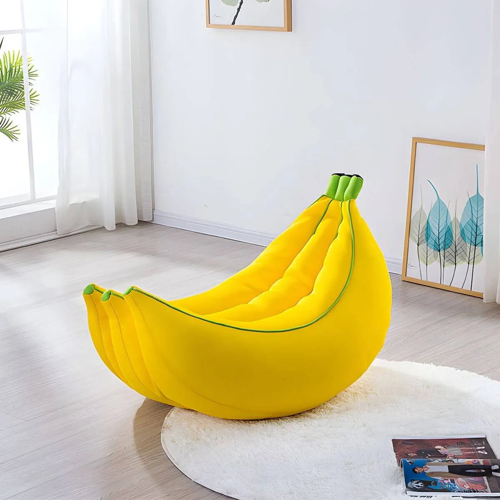 Banana-Shaped Yellow Fabric Bean Bag Lounger with Removable Cover Main Product Image