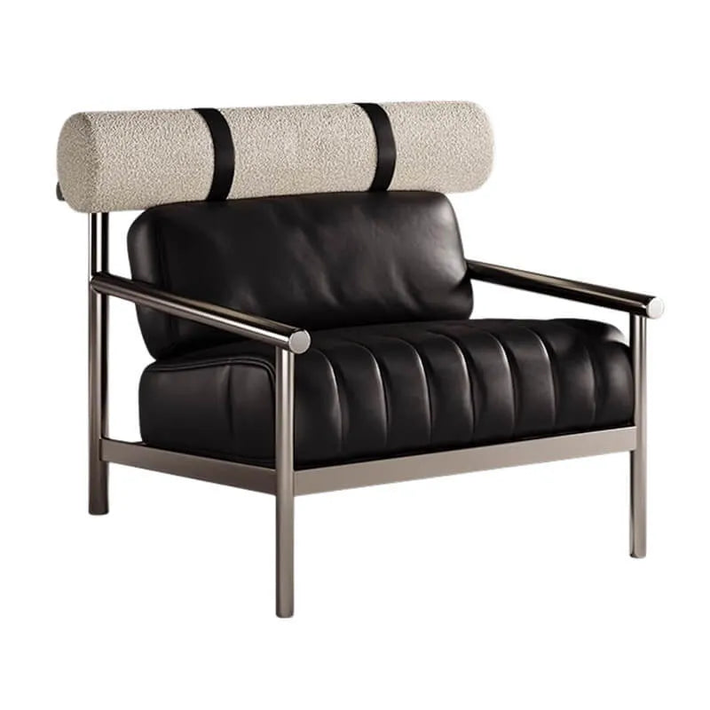 Bauhaus-Inspired Stainless Steel Lounge Chair with Nappa Leather and Textured Fabric Accents