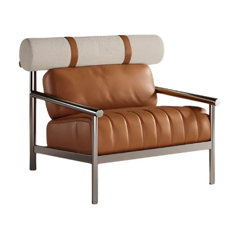 Bauhaus-Inspired Stainless Steel Lounge Chair with Nappa Leather and Textured Fabric Accents