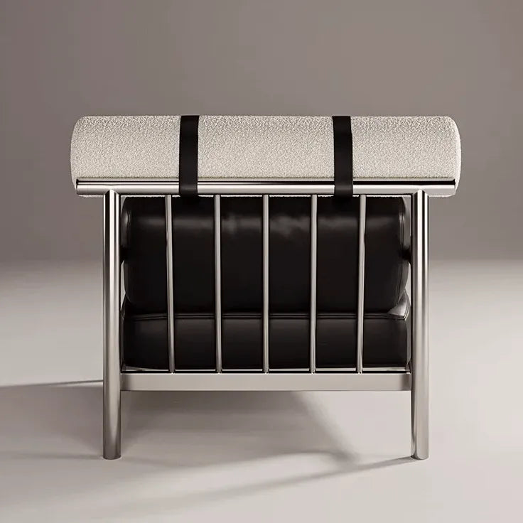 Bauhaus-Inspired Stainless Steel Lounge Chair with Nappa Leather and Textured Fabric Accents