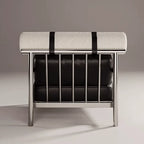 Bauhaus-Inspired Stainless Steel Lounge Chair with Nappa Leather and Textured Fabric Accents