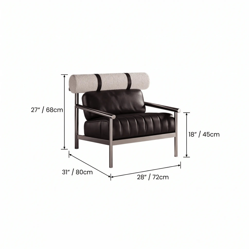 Bauhaus-Inspired Stainless Steel Lounge Chair with Nappa Leather and Textured Fabric Accents Dimensions