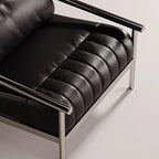 Bauhaus-Inspired Stainless Steel Lounge Chair with Nappa Leather and Textured Fabric Accents