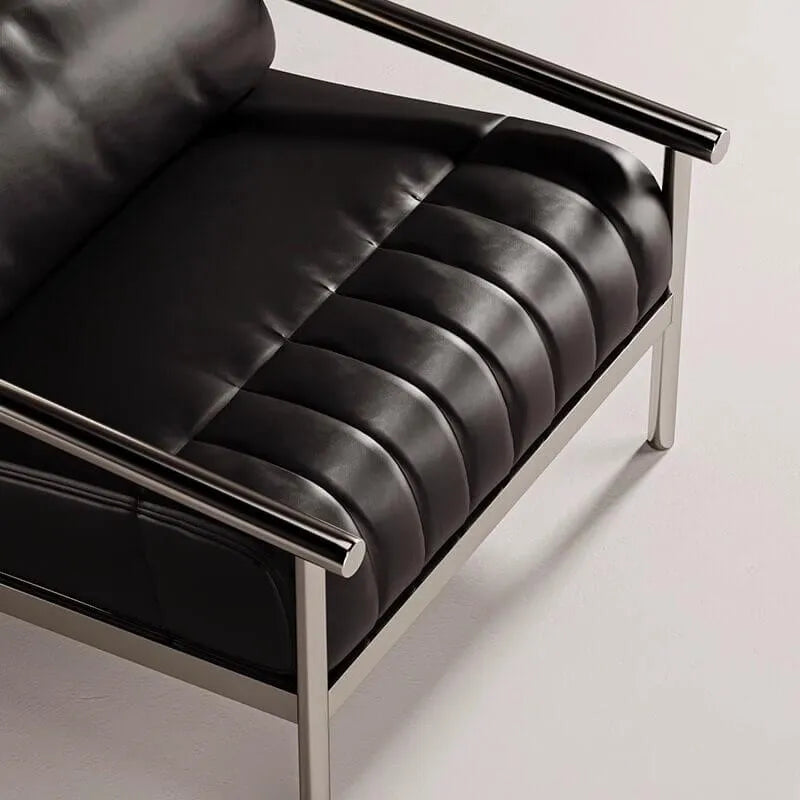 Bauhaus-Inspired Stainless Steel Lounge Chair with Nappa Leather and Textured Fabric Accents