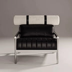 Bauhaus-Inspired Stainless Steel Lounge Chair with Nappa Leather and Textured Fabric Accents