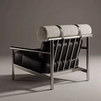 Bauhaus-Inspired Stainless Steel Lounge Chair with Nappa Leather and Textured Fabric Accents