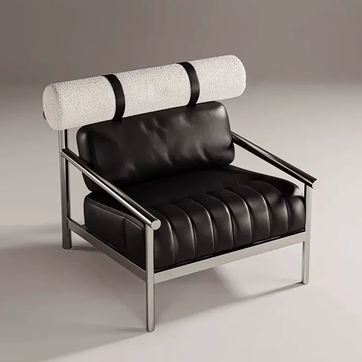 Bauhaus-Inspired Stainless Steel Lounge Chair with Nappa Leather and Textured Fabric Accents Main Product Image