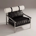 Bauhaus-Inspired Stainless Steel Lounge Chair with Nappa Leather and Textured Fabric Accents Main Product Image