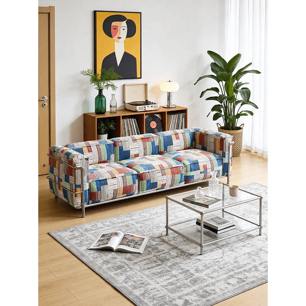 Bauhaus Plaid Sofa with Stainless Steel Frame for Artful Living Rooms