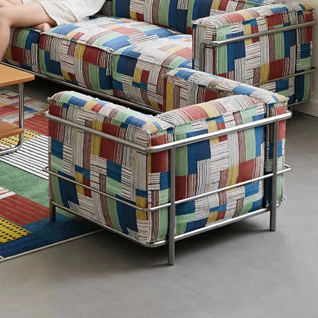 Bauhaus Plaid Sofa with Stainless Steel Frame for Artful Living Rooms