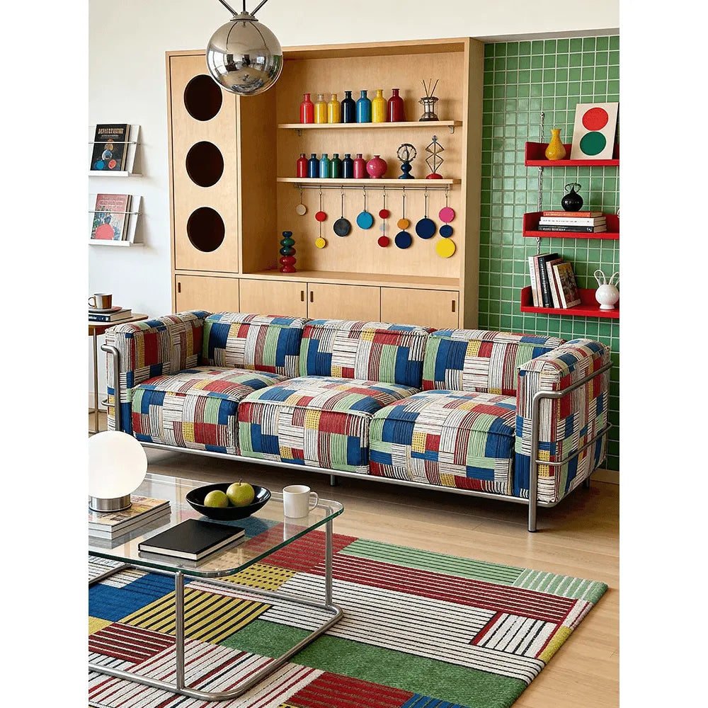 Bauhaus Plaid Sofa with Stainless Steel Frame for Artful Living Rooms Image secondaire du produit