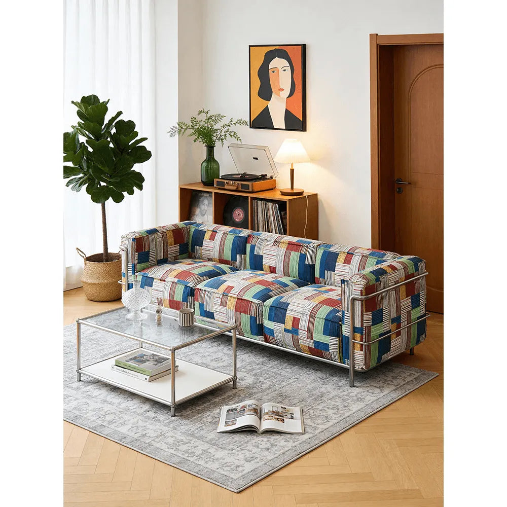 Bauhaus Plaid Sofa with Stainless Steel Frame for Artful Living Rooms
