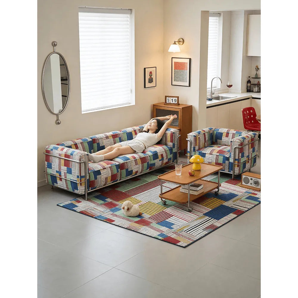 Bauhaus Plaid Sofa with Stainless Steel Frame for Artful Living Rooms