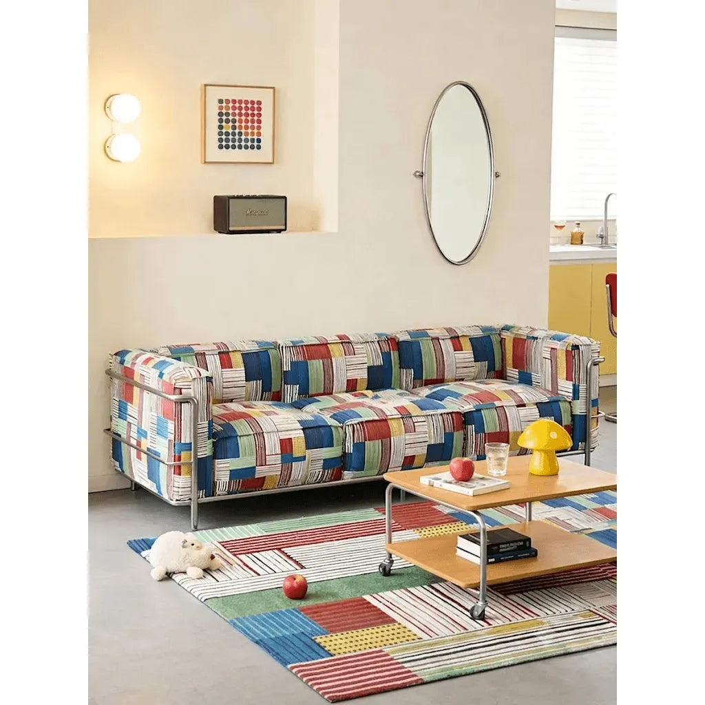 Bauhaus Plaid Sofa with Stainless Steel Frame for Artful Living Rooms Main Product Image Image principale du produit