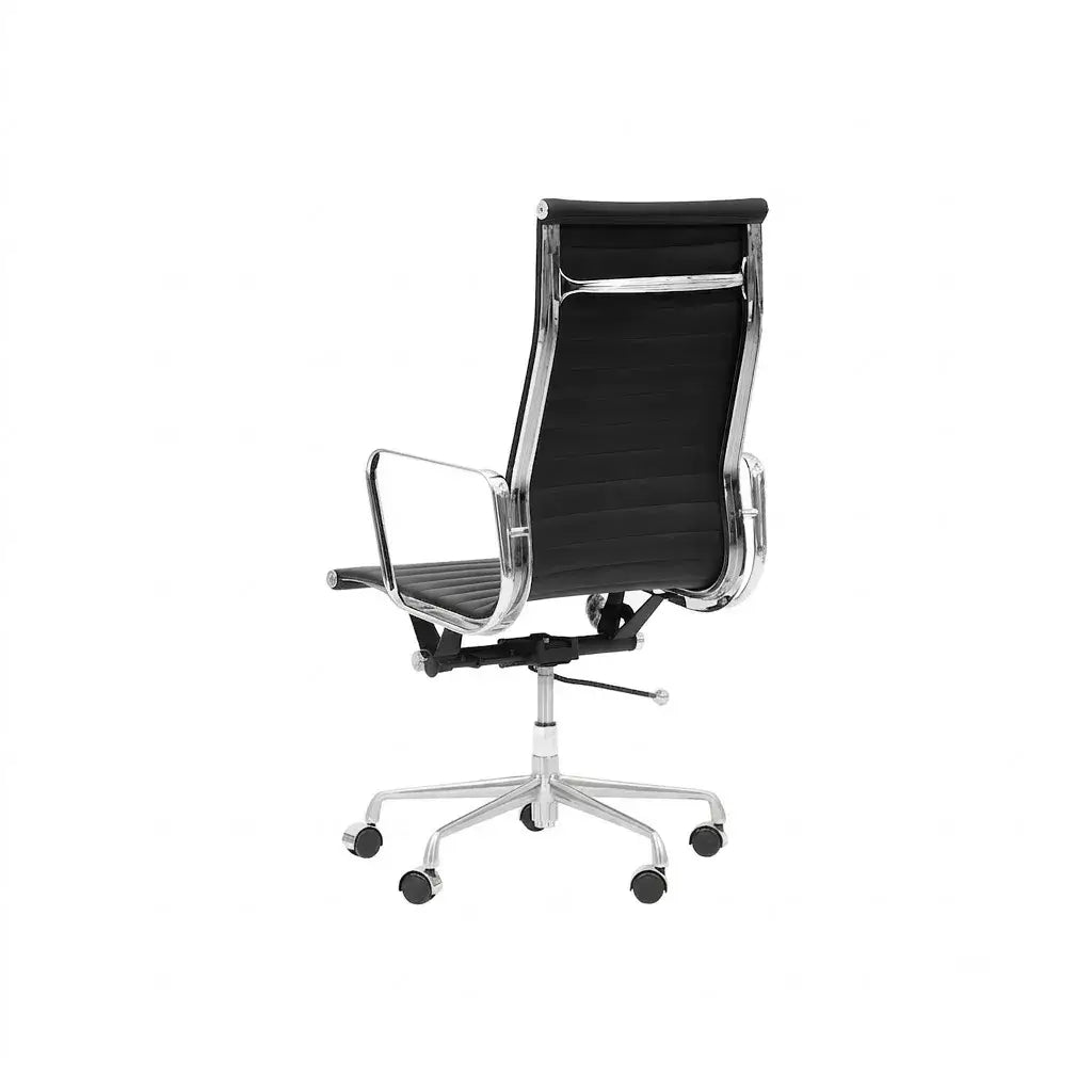 Bauhaus Ribbed Leather Office Chair With Deep Recline and Alloy Frame