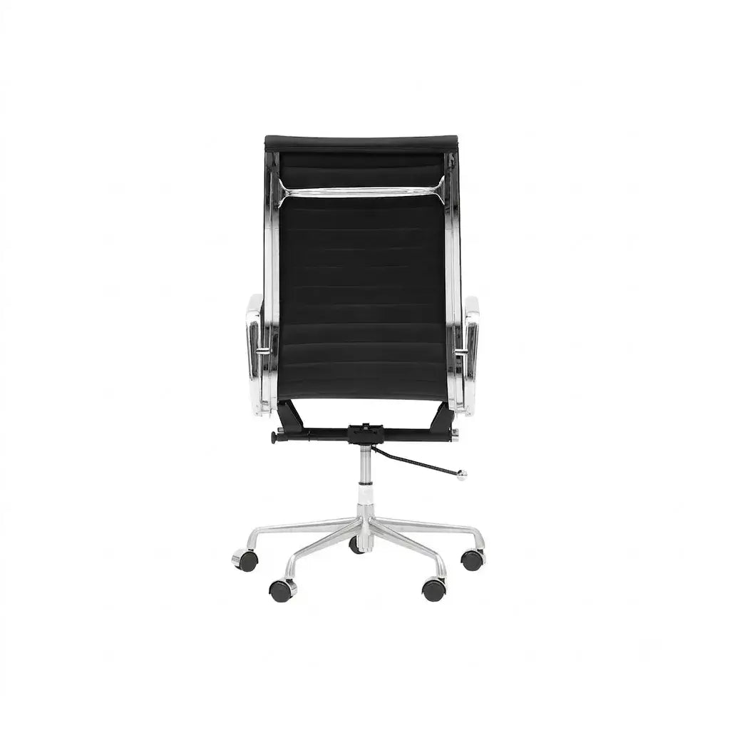 Bauhaus Ribbed Leather Office Chair With Deep Recline and Alloy Frame