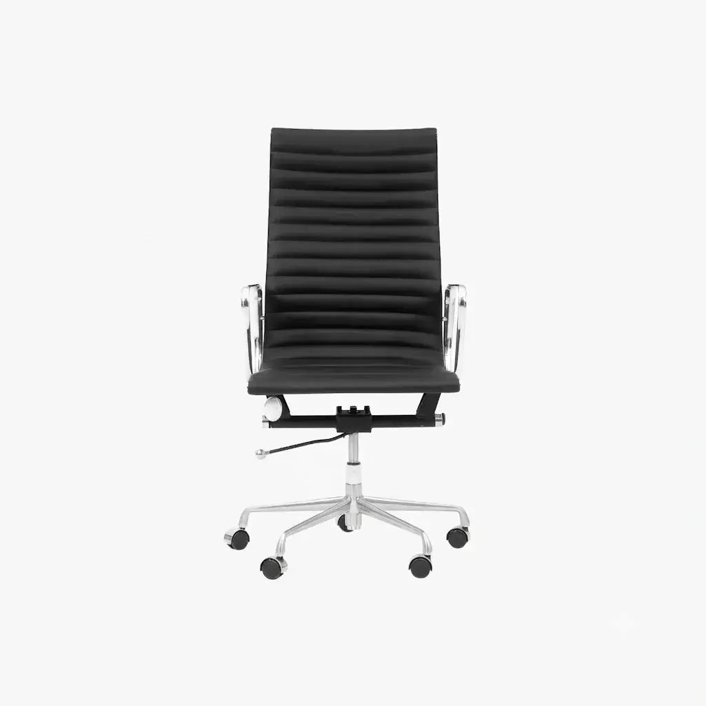 Bauhaus Ribbed Leather Office Chair With Deep Recline and Alloy Frame Image secondaire du produit