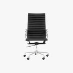 Bauhaus Ribbed Leather Office Chair With Deep Recline and Alloy Frame