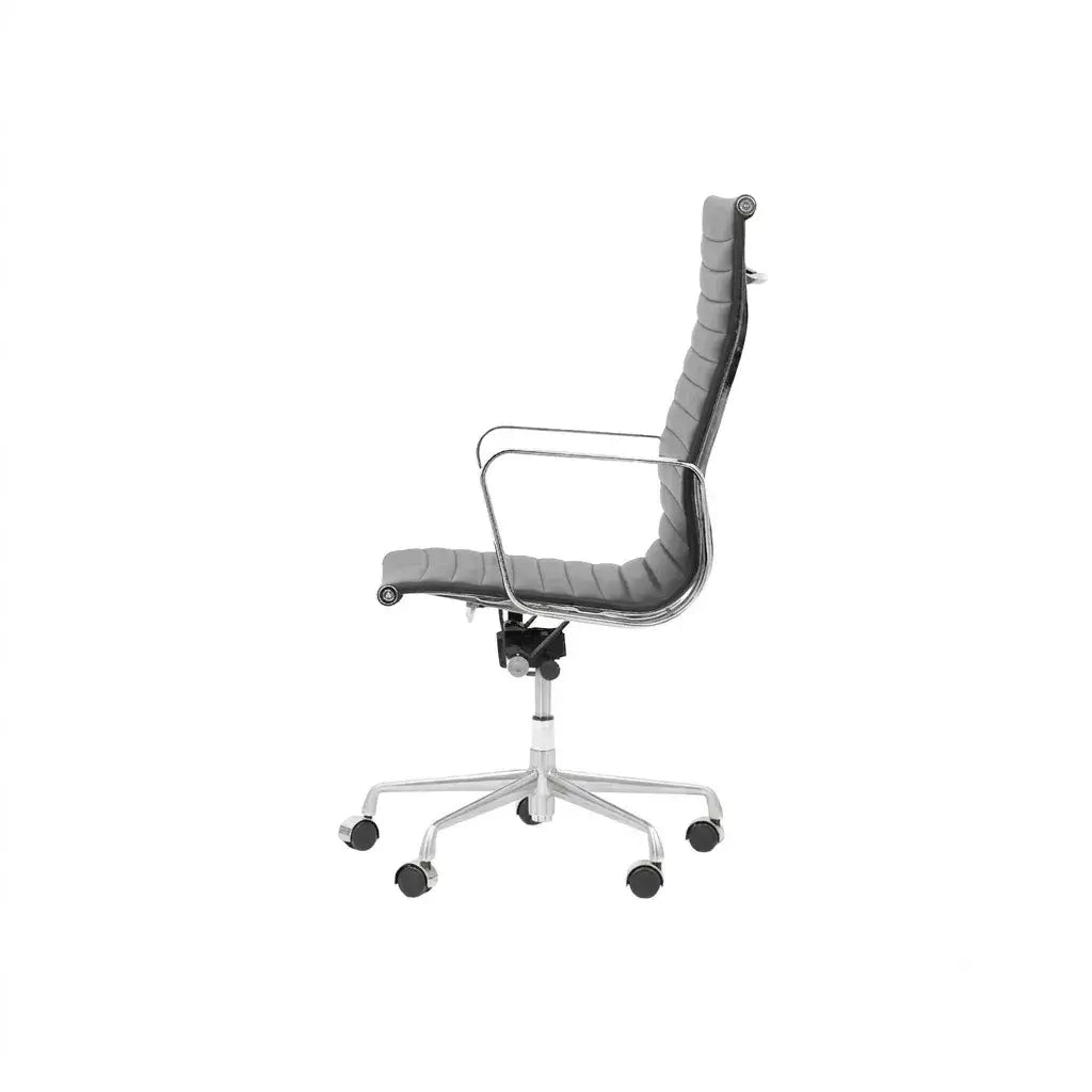Bauhaus Ribbed Leather Office Chair With Deep Recline and Alloy Frame