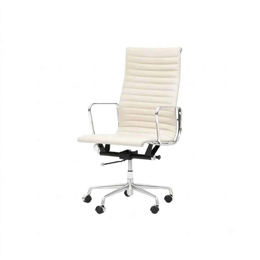 Bauhaus Ribbed Leather Office Chair With Deep Recline and Alloy Frame