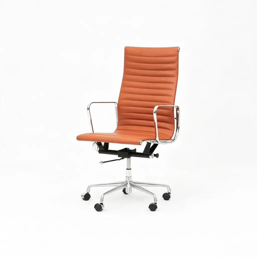 Bauhaus Ribbed Leather Office Chair With Deep Recline and Alloy Frame