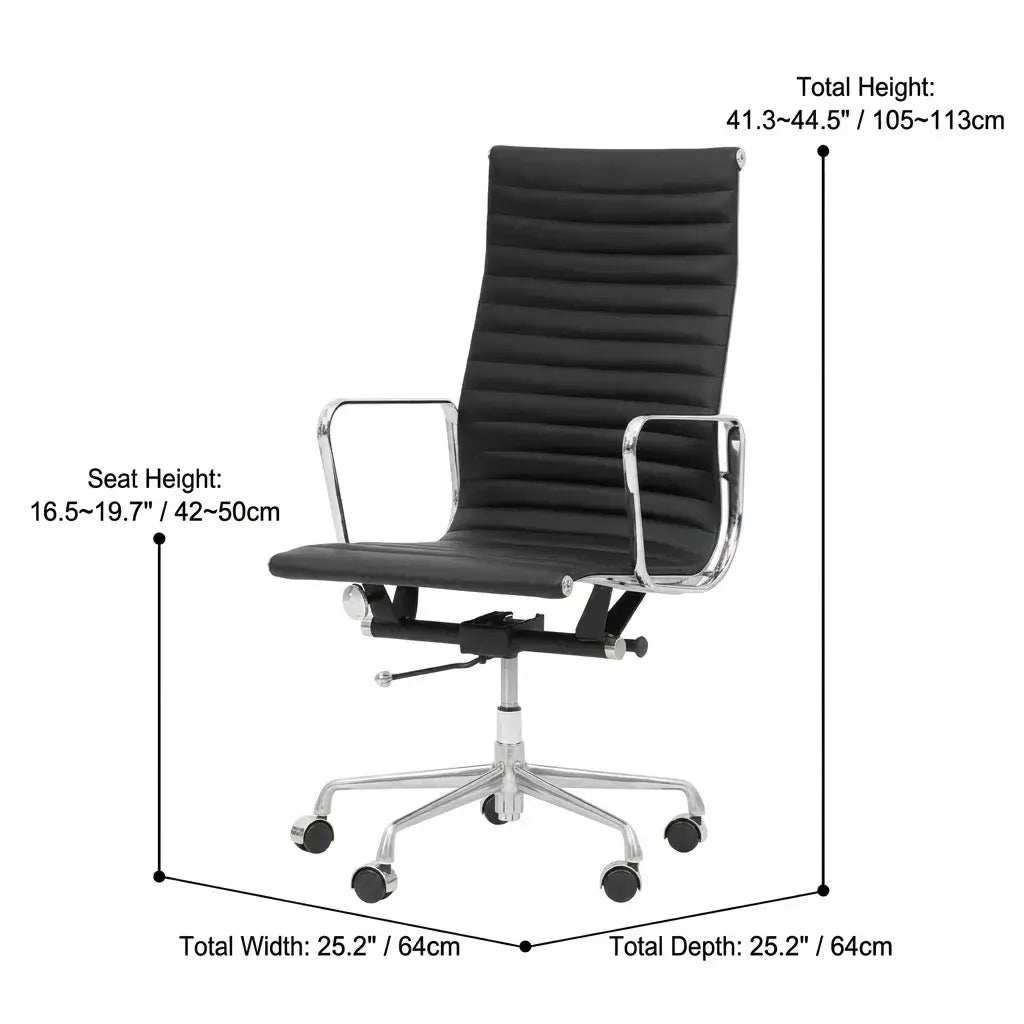 Bauhaus Ribbed Leather Office Chair With Deep Recline and Alloy Frame Dimensions