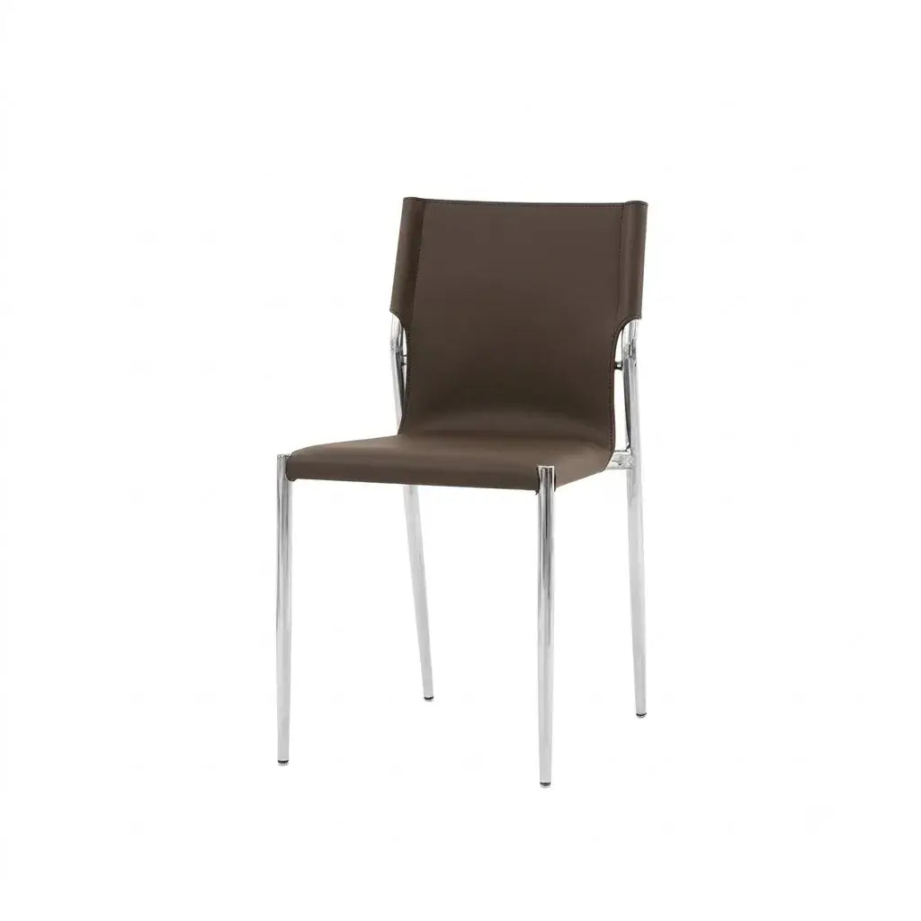 Bauhaus Saddle Leather Dining Chair with Polished Steel Frame