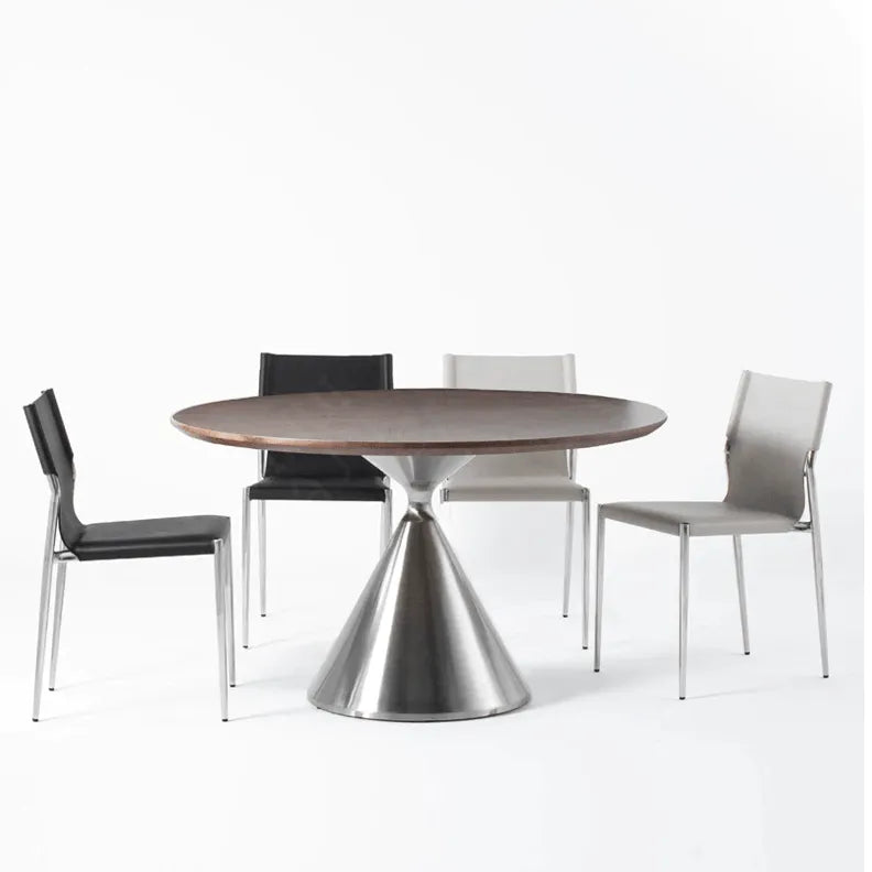 Bauhaus Saddle Leather Dining Chair with Polished Steel Frame