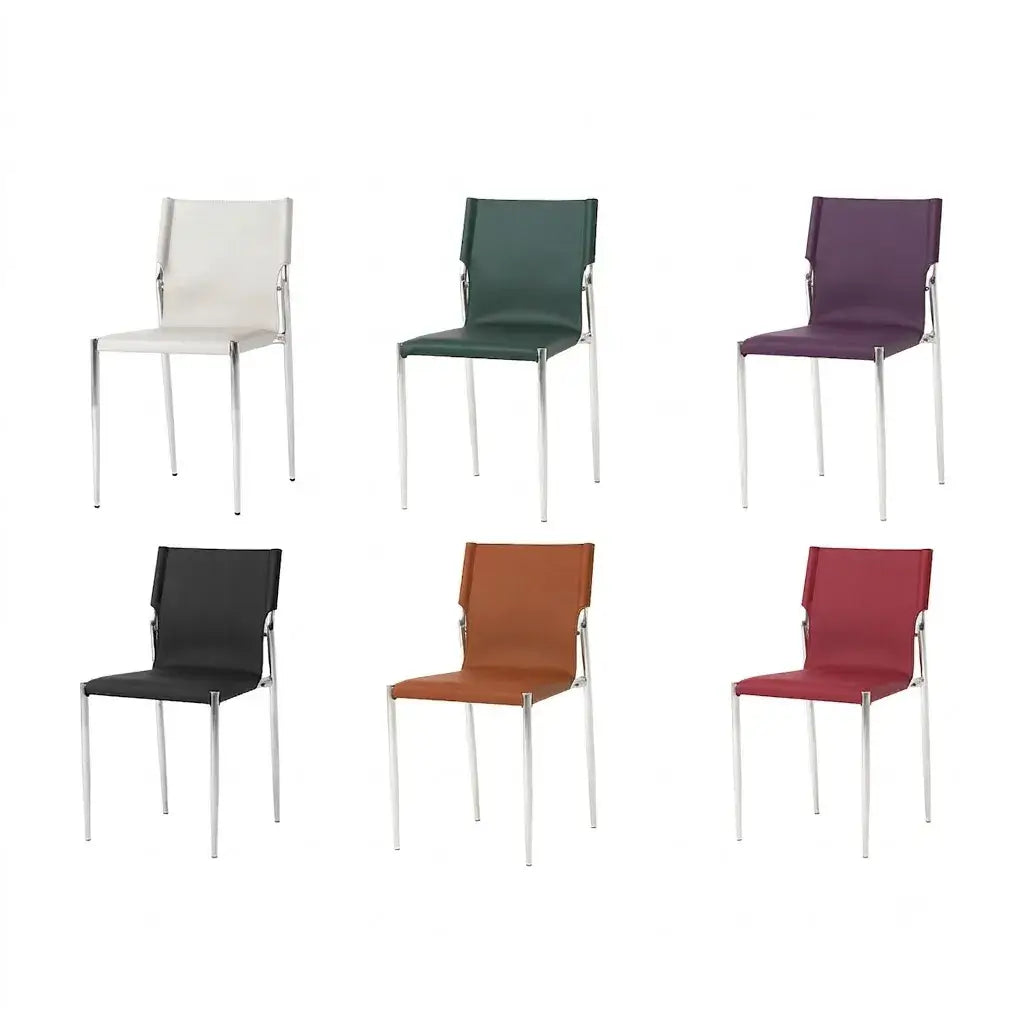 Bauhaus Saddle Leather Dining Chair with Polished Steel Frame