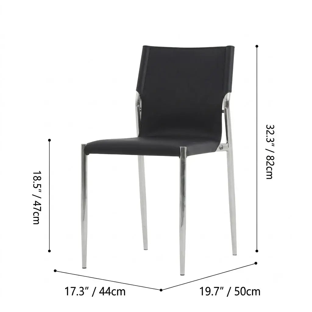 Bauhaus Saddle Leather Dining Chair with Polished Steel Frame Dimensions