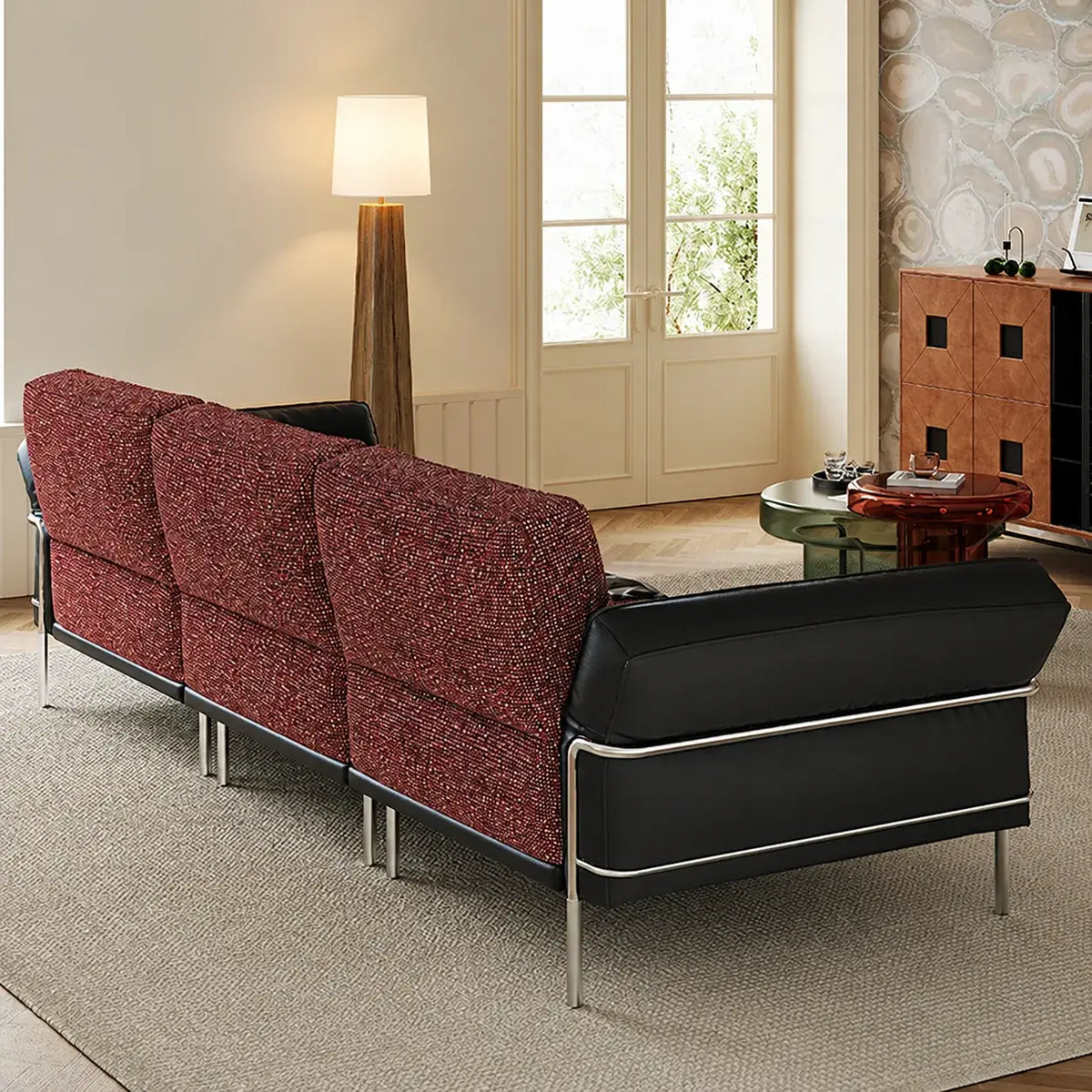 Bauhaus Sofa in Mixed Tweed and Leather with Steel Frame Lounge Appeal