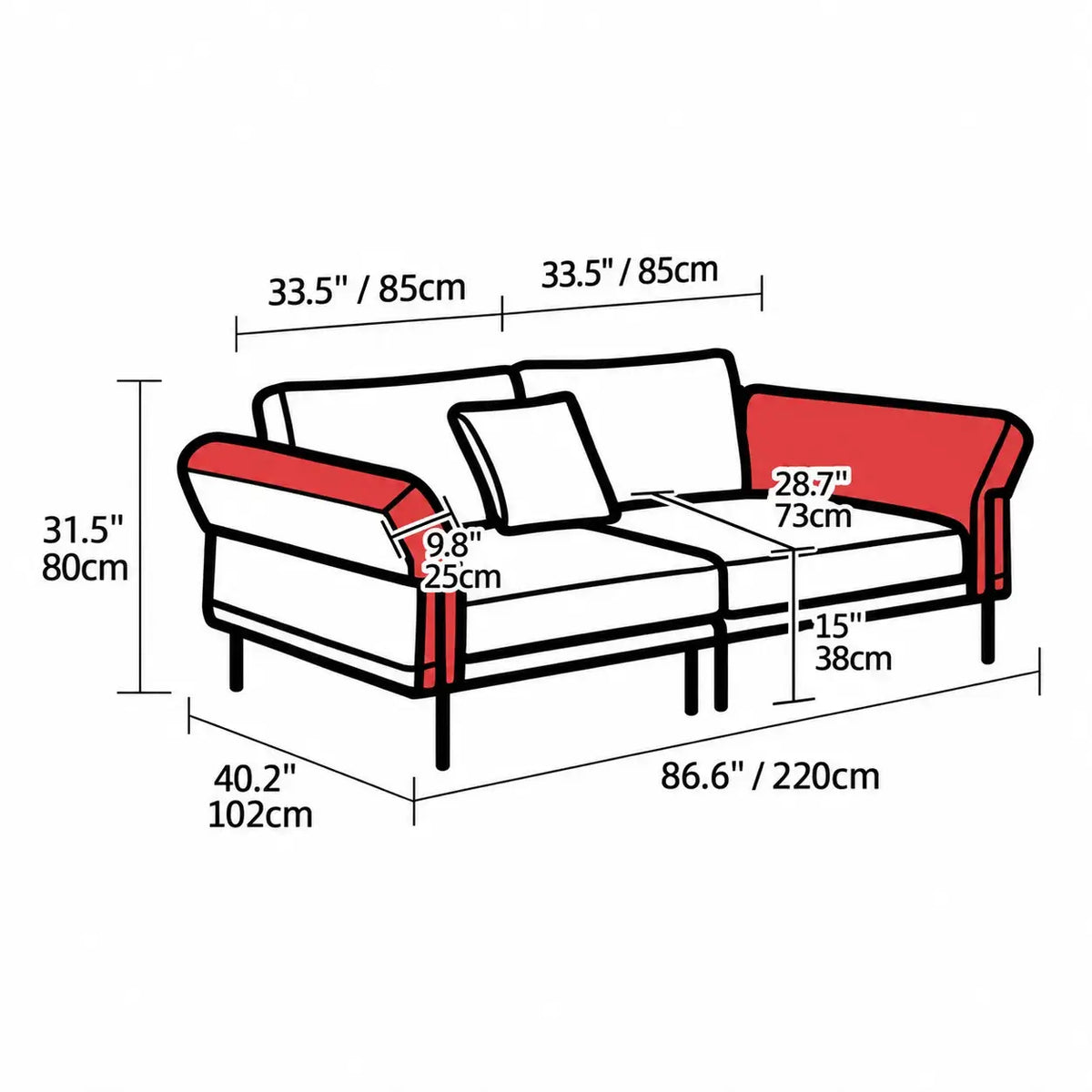 Bauhaus Sofa in Mixed Tweed and Leather with Steel Frame Lounge Appeal Dimensions
