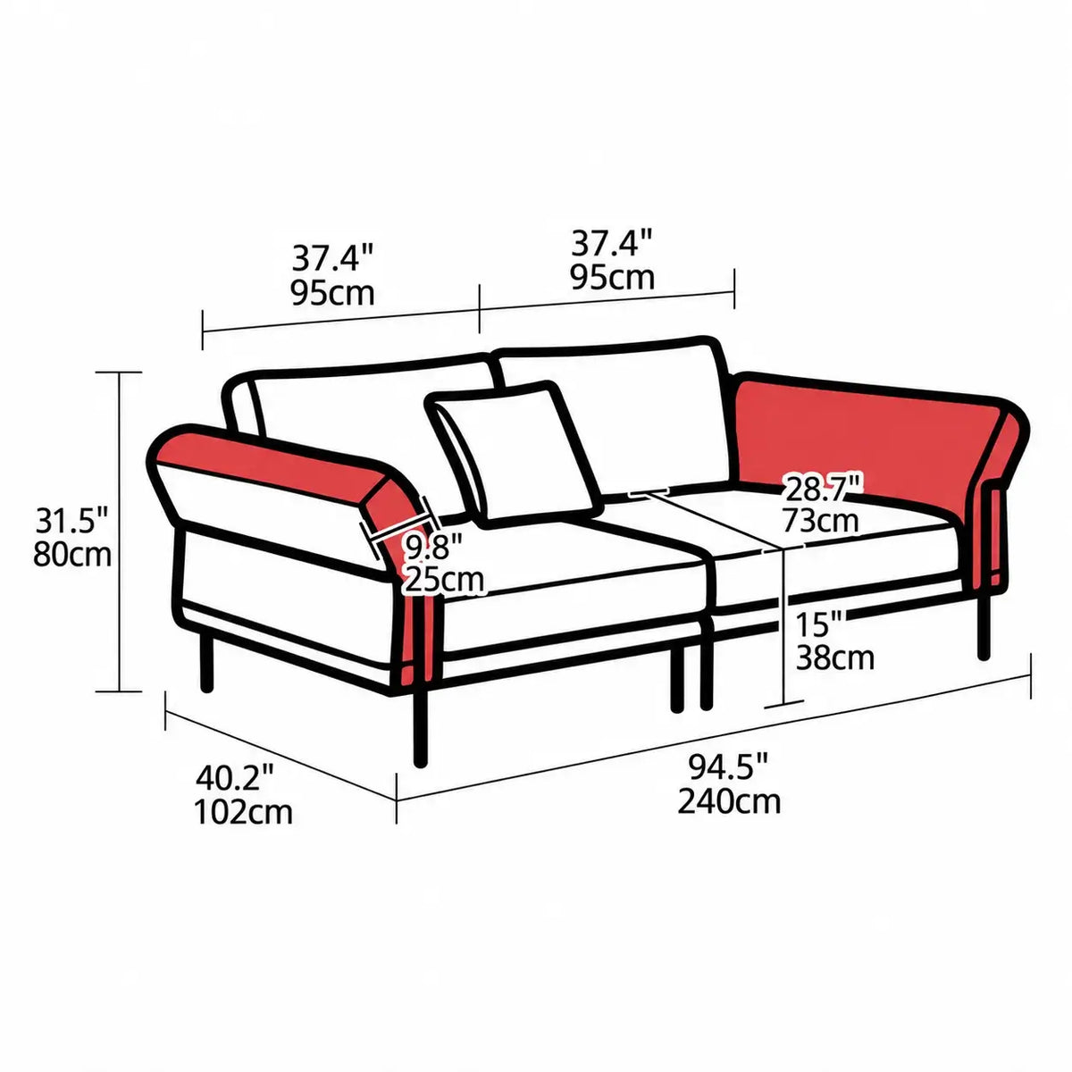 Bauhaus Sofa in Mixed Tweed and Leather with Steel Frame Lounge Appeal Dimensions